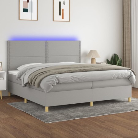 Cama box spring con colchón tela y LED gris claro 200x200 cm de vidaXL, Camas y somieres - Ref: Foro24-3135381, Precio: 617,8...