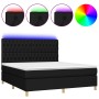 Box spring bed mattress and LED lights black fabric 160x200 cm by vidaXL, Beds and slatted bases - Ref: Foro24-3135687, Price...