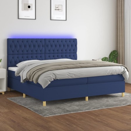 Box spring bed mattress and LED lights blue fabric 200x200 cm by vidaXL, Beds and slatted bases - Ref: Foro24-3135707, Price:...