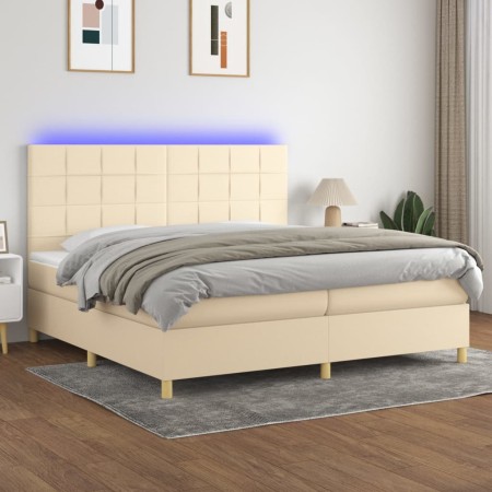 Box spring bed mattress and LED lights cream fabric 200x200 cm by vidaXL, Beds and slatted bases - Ref: Foro24-3135466, Price...