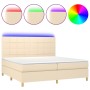 Cama box spring colchón y luces LED tela crema 200x200 cm de vidaXL, Camas y somieres - Ref: Foro24-3135466, Precio: 690,41 €...