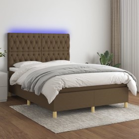 Boxspringbettmatratze LED-Leuchten dunkelbrauner Stoff 140x200cm von vidaXL, Betten und Lattenroste - Ref: Foro24-3135680, Pr...