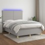 Box spring bed mattress and LED lights light gray fabric 140x200 cm by vidaXL, Beds and slatted bases - Ref: Foro24-3135277, ...