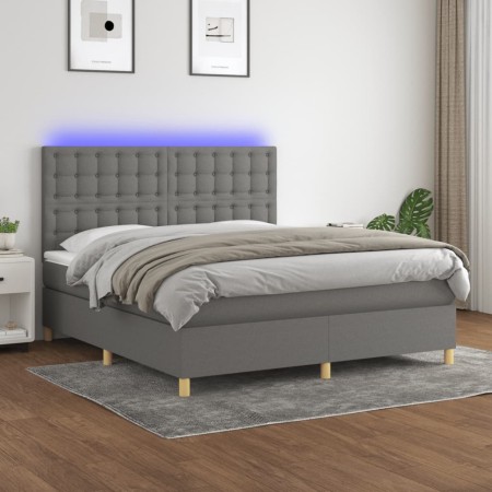 Cama box spring colchón y luces LED tela gris oscuro 180x200 cm de vidaXL, Camas y somieres - Ref: Foro24-3135774, Precio: 63...