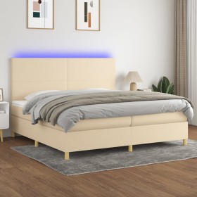 Cama box spring colchón y luces LED tela crema 200x200 cm de vidaXL, Camas y somieres - Ref: Foro24-3135306, Precio: 689,32 €...