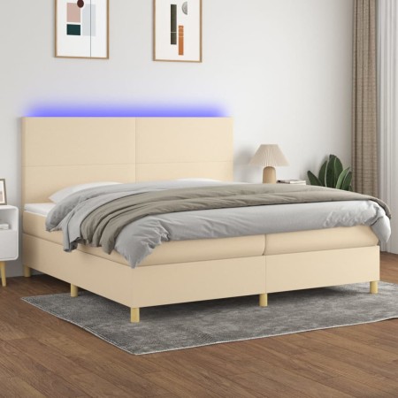 Boxspringbett-Matratze und LED-Leuchten, cremefarbener Stoff, 200 x 200 cm von vidaXL, Betten und Lattenroste - Ref: Foro24-3...