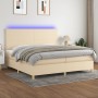 Box spring bed mattress and LED lights cream fabric 200x200 cm by vidaXL, Beds and slatted bases - Ref: Foro24-3135306, Price...