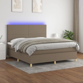 Boxspringbett mit Matratze und LED-Leuchten taupegrauer Stoff 180x200 cm von vidaXL, Betten und Lattenroste - Ref: Foro24-313...