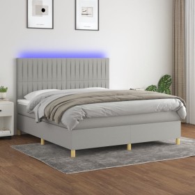 Box spring bed mattress and LED lights light gray fabric 180x200 cm by vidaXL, Beds and slatted bases - Ref: Foro24-3135613, ...