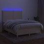 Cama box spring colchón y luces LED tela crema 140x200 cm de vidaXL, Camas y somieres - Ref: Foro24-3135362, Precio: 535,18 €...