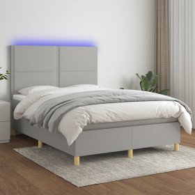 Boxspringbettmatratze und LED-Leuchten hellgrauer Stoff 140x190 cm von vidaXL, Betten und Lattenroste - Ref: Foro24-3135349, ...