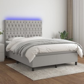 Box spring bed mattress and LED lights light gray fabric 140x200 cm by vidaXL, Beds and slatted bases - Ref: Foro24-3135117, ...