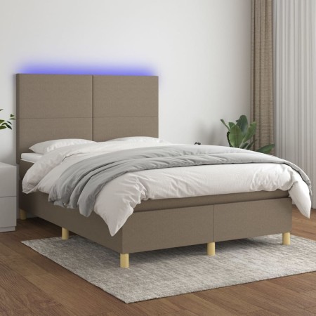 Box spring bed with mattress and LED lights taupe gray fabric 140x200 cm by vidaXL, Beds and slatted bases - Ref: Foro24-3135...