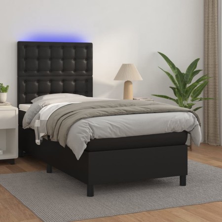 Box spring bed and LED mattress black synthetic leather 90x200 cm by vidaXL, Beds and slatted bases - Ref: Foro24-3135921, Pr...