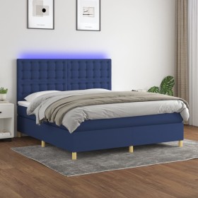 Boxspringbettmatratze und LED-Leuchten aus blauem Stoff 180x200 cm von vidaXL, Betten und Lattenroste - Ref: Foro24-3135779, ...