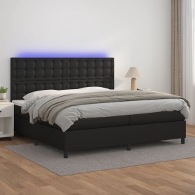 Box spring bed with mattress and LED black synthetic leather 200x200 cm by vidaXL, Beds and slatted bases - Ref: Foro24-31359...