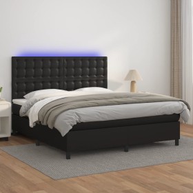 Cama box spring colchón y LED cuero sintético negro 180x200 cm de vidaXL, Camas y somieres - Ref: Foro24-3135957, Precio: 633...