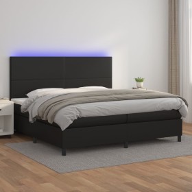 Box spring bed with mattress and LED black synthetic leather 200x200 cm by vidaXL, Beds and slatted bases - Ref: Foro24-31358...