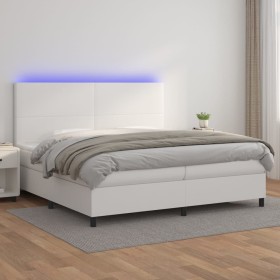 Cama box spring colchón y LED cuero sintético blanco 200x200 cm de vidaXL, Camas y somieres - Ref: Foro24-3135844, Precio: 70...