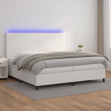 Boxspringbett mit Matratze und LED-weißem Kunstleder 200x200 cm von vidaXL, Betten und Lattenroste - Ref: Foro24-3135844, Pre...