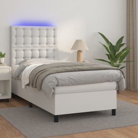 Cama box spring colchón y LED cuero sintético blanco 100x200 cm de vidaXL, Camas y somieres - Ref: Foro24-3135928, Precio: 40...