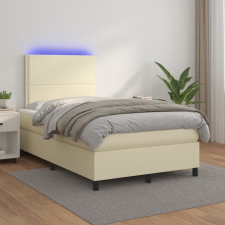 Box spring bed with mattress and LED cream synthetic leather 120x200 cm by vidaXL, Beds and slatted bases - Ref: Foro24-31358...