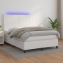 Box spring bed with mattress and LED white synthetic leather 140x200 cm by vidaXL, Beds and slatted bases - Ref: Foro24-31358...