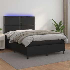 Box spring bed with mattress and LED black synthetic leather 140x190 cm by vidaXL, Beds and slatted bases - Ref: Foro24-31358...