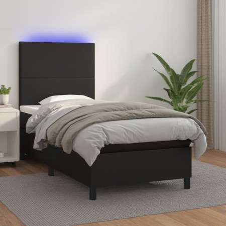 Cama box spring y colchón LED cuero sintético negro 90x190 cm de vidaXL, Camas y somieres - Ref: Foro24-3135795, Precio: 361,...