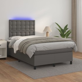 Box spring bed with mattress and LED gray synthetic leather 120x200 cm by vidaXL, Beds and slatted bases - Ref: Foro24-313593...