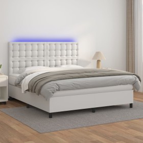 Box spring bed with mattress and LED white synthetic leather 180x200 cm by vidaXL, Beds and slatted bases - Ref: Foro24-31359...