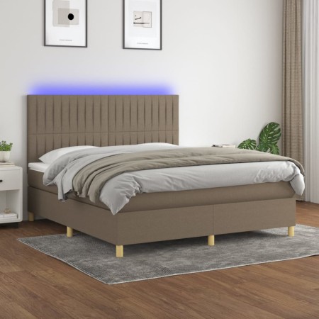 Cama box spring colchón y luces LED tela gris taupe 180x200 cm de vidaXL, Camas y somieres - Ref: Foro24-3135617, Precio: 647...