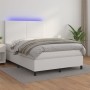 Box spring bed with mattress and LED white synthetic leather 140x190 cm by vidaXL, Beds and slatted bases - Ref: Foro24-31358...