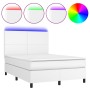 Cama box spring colchón y LED cuero sintético blanco 140x190 cm de vidaXL, Camas y somieres - Ref: Foro24-3135820, Precio: 56...