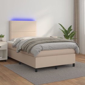 Cama box spring colchón LED cuero sintético capuchino 120x200cm de vidaXL, Camas y somieres - Ref: Foro24-3135878, Precio: 47...