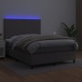 Box spring bed with mattress and LED gray synthetic leather 140x200 cm by vidaXL, Beds and slatted bases - Ref: Foro24-313582...