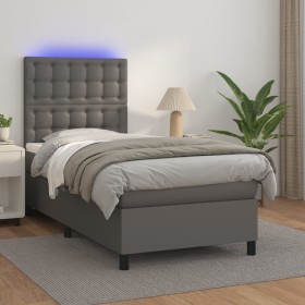 Box spring bed with mattress and LED gray synthetic leather 100x200 cm by vidaXL, Beds and slatted bases - Ref: Foro24-313593...