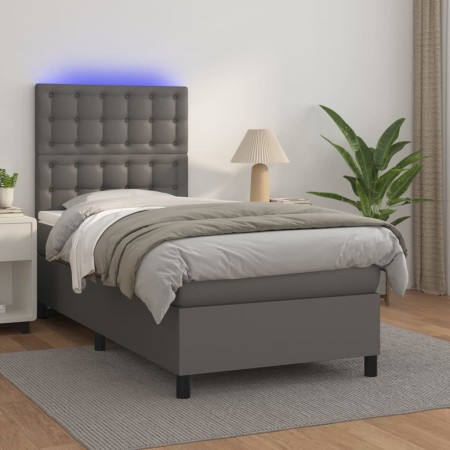 Cama box spring colchón y LED cuero sintético gris 100x200 cm de vidaXL, Camas y somieres - Ref: Foro24-3135931, Precio: 378,...