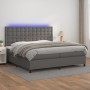 Box spring bed with mattress and LED gray synthetic leather 200x200 cm by vidaXL, Beds and slatted bases - Ref: Foro24-313596...