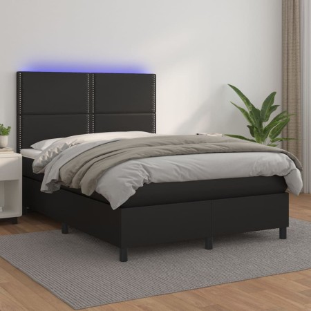 Cama box spring colchón y LED cuero sintético negro 140x200 cm de vidaXL, Camas y somieres - Ref: Foro24-3135885, Precio: 508...