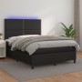 Box spring bed with mattress and LED black synthetic leather 140x200 cm by vidaXL, Beds and slatted bases - Ref: Foro24-31358...