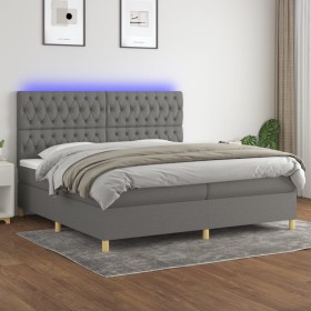 Boxspringbettmatratze und LED-Leuchten hellgrauer Stoff 200x200 cm von vidaXL, Betten und Lattenroste - Ref: Foro24-3135702, ...