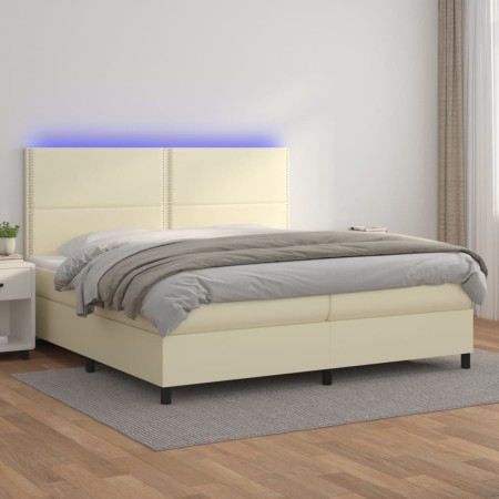 Box spring bed with mattress and LED cream synthetic leather 200x200 cm by vidaXL, Beds and slatted bases - Ref: Foro24-31359...