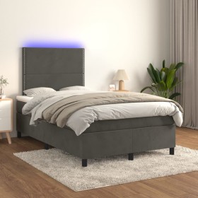 Box spring bed with mattress and LED dark gray velvet 120x200 cm by vidaXL, Beds and slatted bases - Ref: Foro24-3136054, Pri...