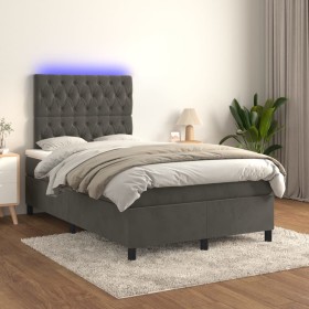 Box spring bed with mattress and LED dark gray velvet 120x200 cm by vidaXL, Beds and slatted bases - Ref: Foro24-3136294, Pri...