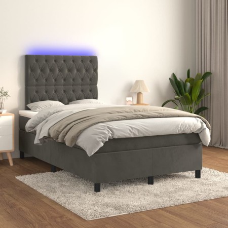 Cama box spring colchón y LED terciopelo gris oscuro 120x200 cm de vidaXL, Camas y somieres - Ref: Foro24-3136294, Precio: 44...