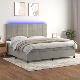 Box spring bed with mattress and LED light gray velvet 200x200 cm by vidaXL, Beds and slatted bases - Ref: Foro24-3136143, Pr...