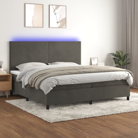 Box spring bed with mattress and LED dark gray velvet 200x200 cm by vidaXL, Beds and slatted bases - Ref: Foro24-3136024, Pri...