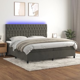 Box spring bed with mattress and LED dark gray velvet 200x200 cm by vidaXL, Beds and slatted bases - Ref: Foro24-3136324, Pri...