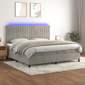 Box spring bed with mattress and LED light gray velvet 200x200 cm by vidaXL, Beds and slatted bases - Ref: Foro24-3136263, Pr...